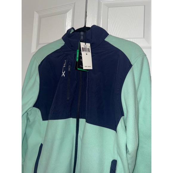NWT RLX Ralph Lauren Men Fleece Golf Jacket Mint Navy‎ Full Zip Size M $198 - Picture 2 of 5